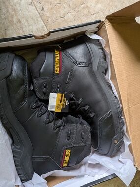 Caterpillar Black Lace-Up Waterproof Work Boots